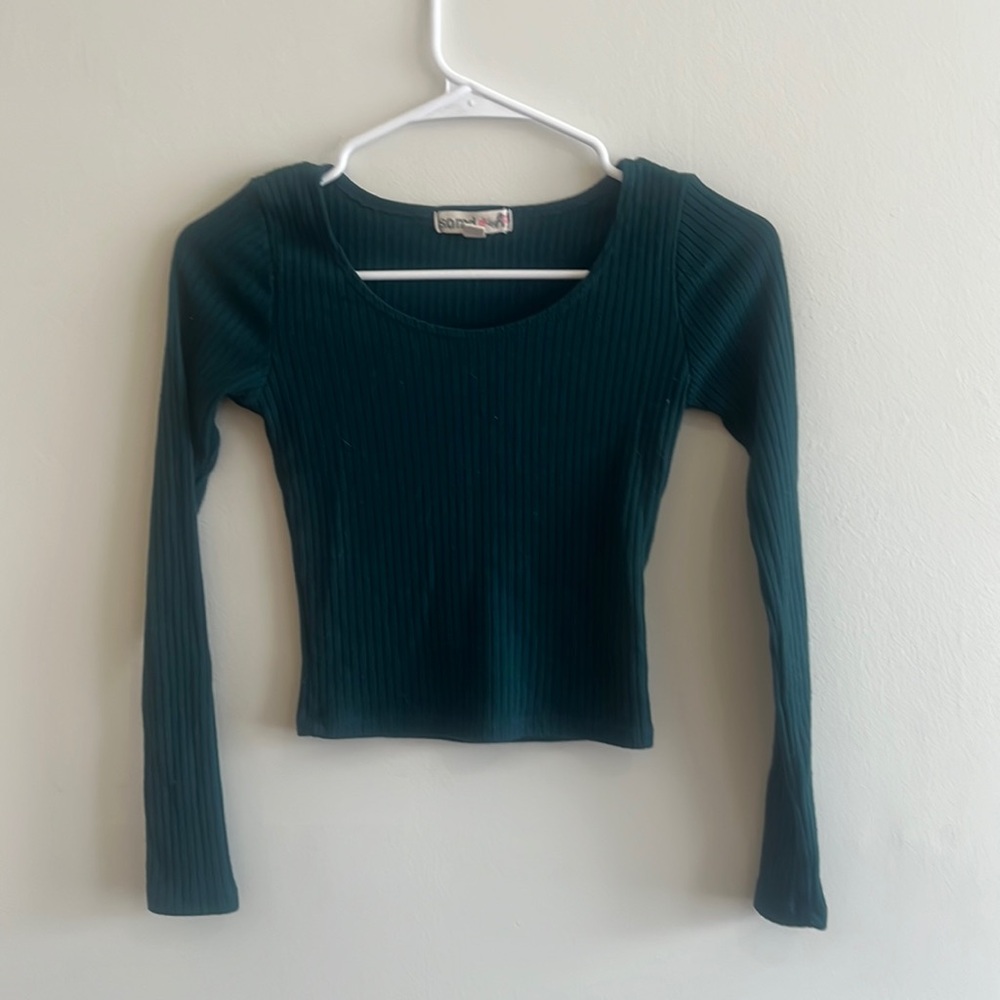 Dark Green Ribbed Long Sleeve Top Size XS